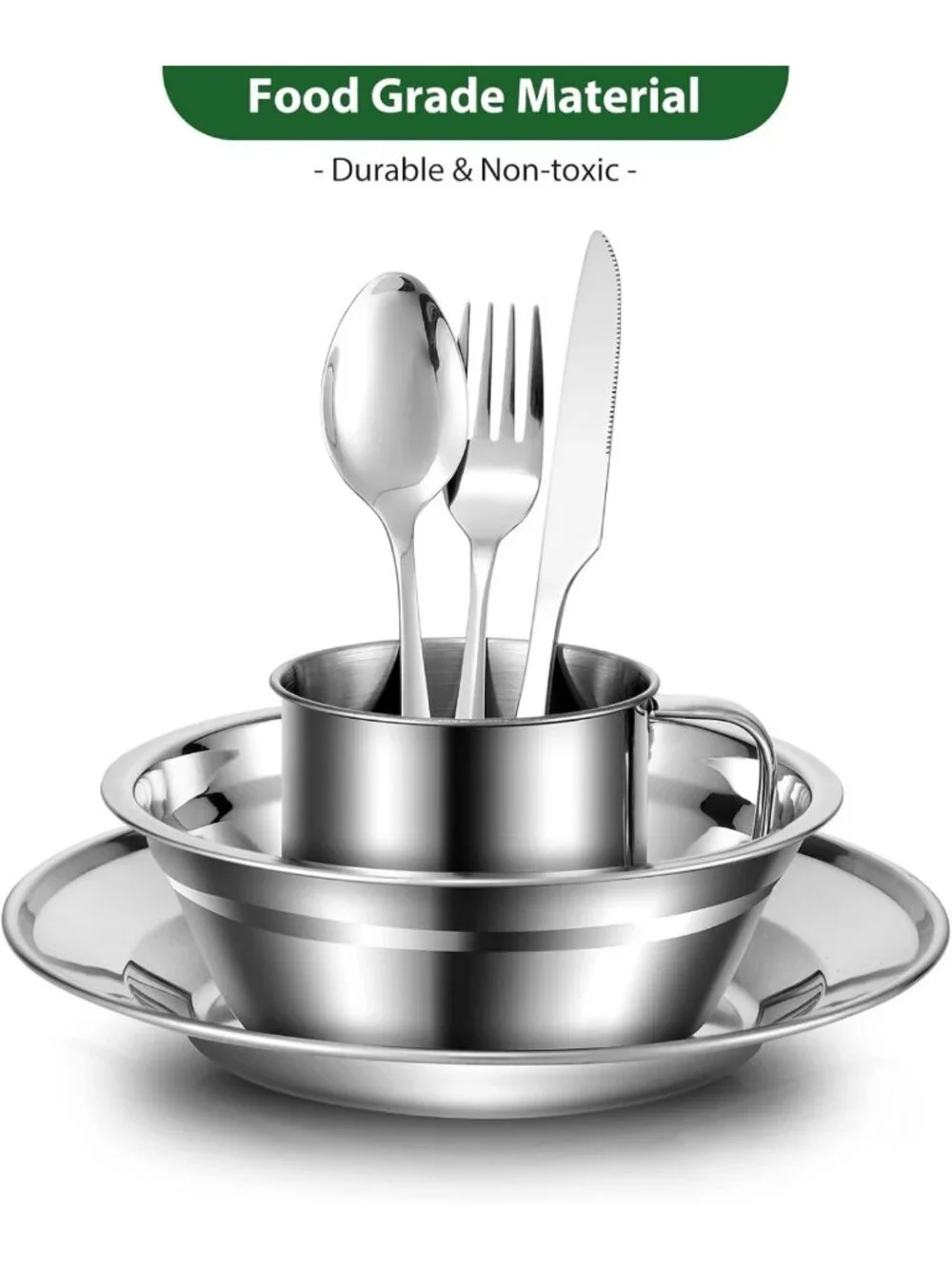 29-Piece Stainless Steel Camping Utensil Set for 4 - Lightweight Mess Kit